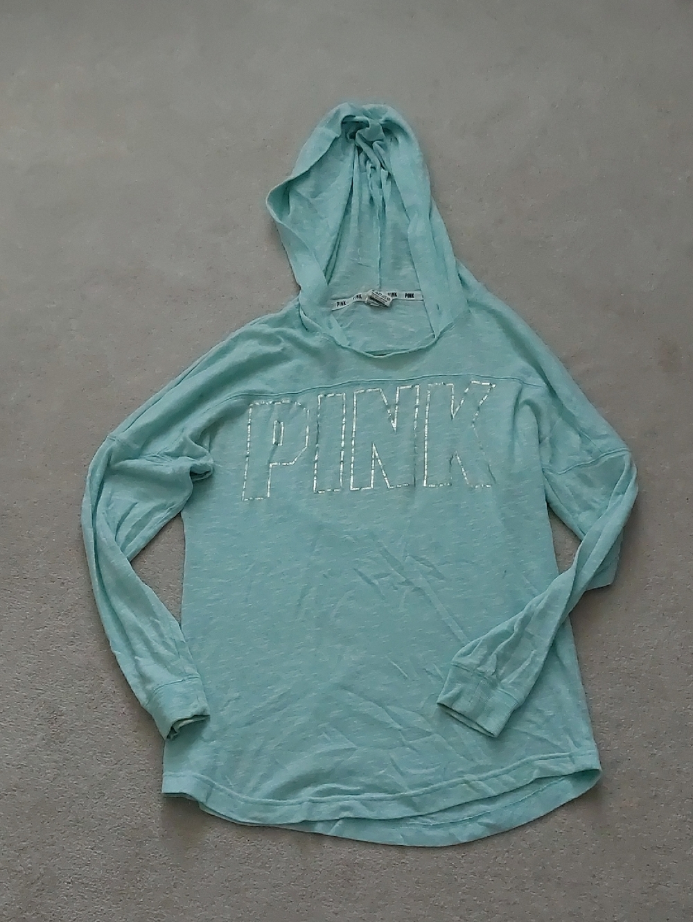 PINK Victoria's Secret Light Aqua Hooded Long Sleeve Top